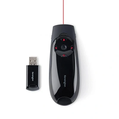 Bild av Kensington Expert Trådlös presentatör, USB, med röd laserpekare och markörstyrning, kompatibel Windows macOS, 8 GB Micro SD kort medföljer, 45 m räckvidd, K72425EU