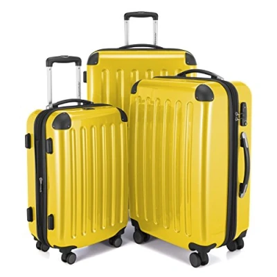 Bild av HUVUDSTADSTÄTT Alex handbagage, 55 x 38 23 cm, TSA, 4 rullar, 42 liter, resväska, hårt skalfodral, rullväska, bagagebagage GUL, Koffer Set, Resväska set