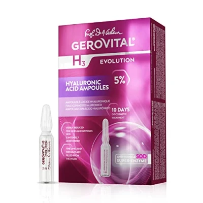 Bild av Ansiktsserum med 5% ren hyaluronsyra, icke injicerbar, antirynkbehandling, mycket återfuktande, regenererande och antioxidativ effekt, 10 ampuller x 2 ml, Gerovital H3 Evolution