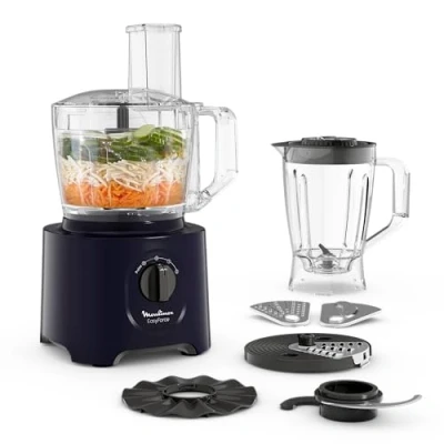 Bild av Moulinex Easy Force multifunktionell köksrobot, 800 W, 25 funktioner, 2 hastigheter + puls, 6 tillbehör inklusive 1 mixer ingår, Compact FP247810, nattblå