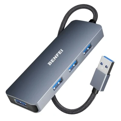 Bild av BENFEI USB hubb, ultratunna 3.0 hub 4 portar kompatibla med MacBook, Mac Pro, Mini, iMac, Surface XPS, PC, flashenhet, mobil hårddisk [aluminiumskal och nylonkabel]