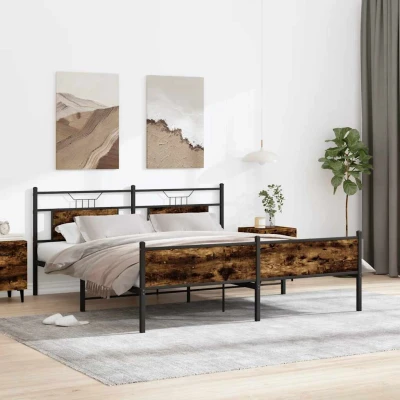 Bild av vidaXL Sängram utan madrass metall rökfärgad ek 180x200 cm, säng, metallsäng, sängram, sängar, metallsängar, sängramar, gästsäng