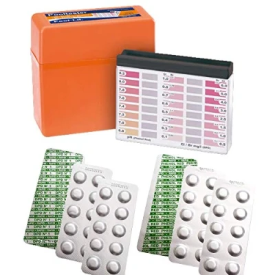 Bild av harren24 Testkit set inkl. 60 st. vattenanalystabletter (Rapid), vattentestare och förvaringslåda, 30 x DPD1 klor + fenol rött pH värde (60 tabletter testare)