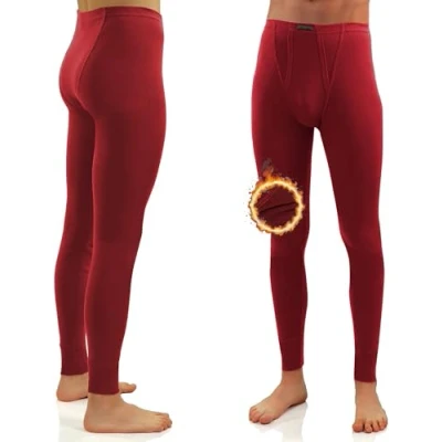 Bild av Sesto Senso Termiska Long Johns bomull för män, 100 % varma, lätta underkläder, funktionella leggings, baslager, botten, Rödvin, M
