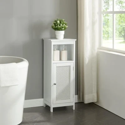 Bild av [en.casa] badrumsskåp Karlsøy toalettskåp smalt med öppet fack skåpdörr i rottingdesign nischskåp midiskåp 80 x 30 28 cm vit