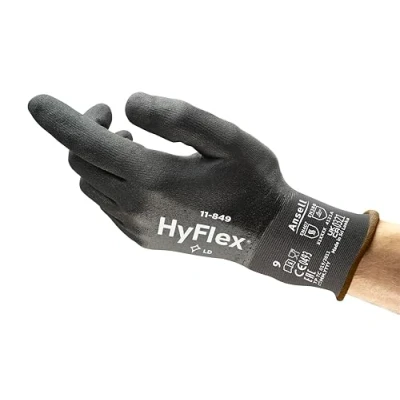 Bild av Ansell Hyflex 11 849 nötningsbeständiga professionella arbetshandskar, skydd med flera användningsområden, mekanik, hantering, montering, tvättbar säkerhetshandske, svart, storlek XL (1 par)