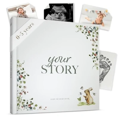 Bild av Bibi &amp; Beau Baby Record Books From Birth Memory Book Scrapbook Journal Fotoskiva Album Present till nyfödda pojkar och flickor Ny bebis minnessak