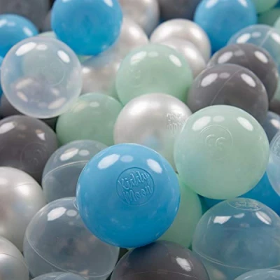 Bild av KiddyMoon 100 Ø 7 cm barnbollar lekbollar för bollbad baby plastbollar tillverkade i EU, pärla/grå/transparent/babyblå/mynta
