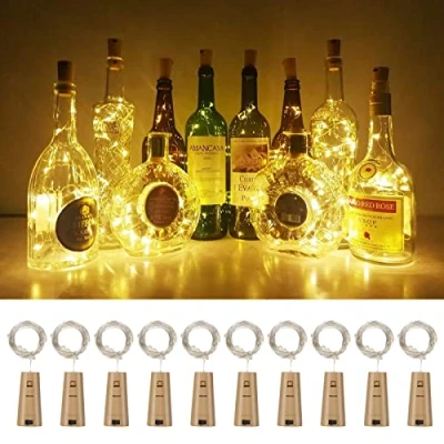 Bild av Vicloon flasklampor med kork, 10 st LED flaskljus 2M/20 vinflasklampor Koppartråd för Halloween julfest Dekor DIY, varma vita lampor, batteri medföljer (uppgraderingsdesign batterilåda)