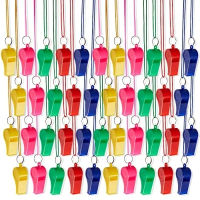 Bild av THE TWIDDLERS Set med 60 Neonvisselpipor för Barnkalas &amp; Sportsarrangemang, Visselpipor Fyllda Festpåsar i Assorterade Färger 5 x 2 1.5 cm