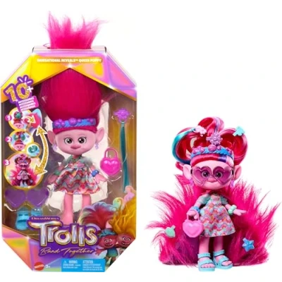 Bild av Mattel DreamWorks Trolls Band Together modedocka och mer än 10 accessoarer, Hairsational Reveals drottning Poppy, förvandlingsbar håraccessoar HNF16