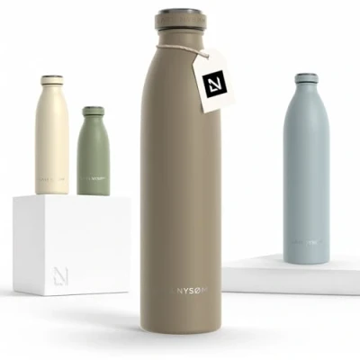 Bild av LARS NYSØM rostfri vattenflaska 350ml, 500ml, 750ml, 1L, 1,5 liter Termosflaska lämplig för kolsyrat Läcksäker sport, utomhus, skola (Taupe Brown, 750ml)
