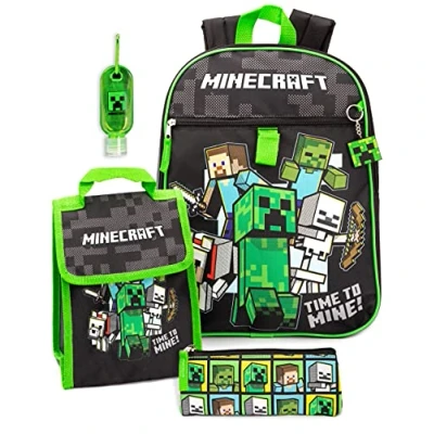Bild av Minecraft Ryggsäck och lunchlåda, barn, skolryggsäck, 5 delar, en storlek, Svart, Taille unique