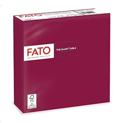 Bild av Fato Pappersservetter, engångsbruk, perfekta för lunch och informella bufféer, förpackning med 40 servetter, storlek 38 x vikta i 4, 2 lager, Bordeaux färg, 100% ren cellulosa papper,