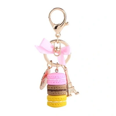 Bild av Whale Front f?rgglada s?ta Macaron nyckelring Ring Eiffeltornet Charm v?ska dekoration f?r barn f?delsedagspresent (rosa)