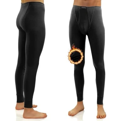 Bild av Sesto Senso Termiska Long Johns bomull för män, 100 % varma, lätta underkläder, funktionella leggings, baslager, botten, Svart, XXL
