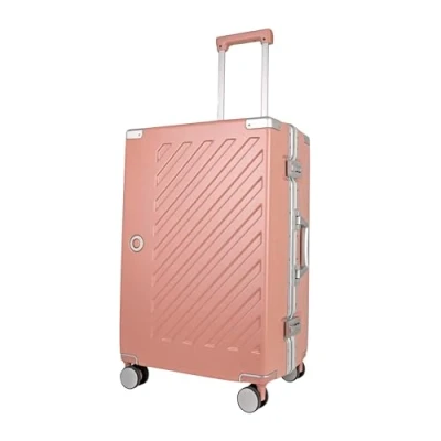 Bild av JLY 100% polykarbonat blixtlåsfritt bagage, dubbla TSA lås hårt skal resväska med 4 spinner hjul, aluminiumhandtag, kabinväska, flygrutig (Bubblegum Rosa, M (65cm 60L))