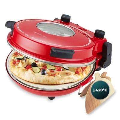 Bild av Cecotec Elektrisk Pizzagrillugn Fun Pizza&amp;Co Mamma Mía Vista. 1200 W, 15 Min Timer, Max Temperatur På 420ºc 3 Min, Visningsfönster, Stenplatta.