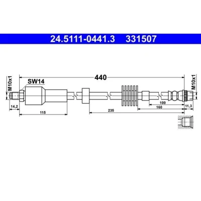 Bild av ATE 24.5111 0441.3 Flexible De Frein 440 M10x1 CITROËN: C4 II 5 portes, DS4 portes