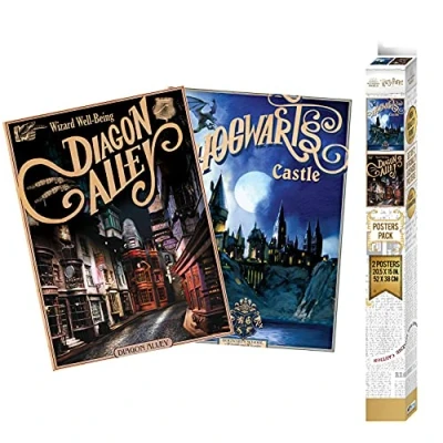 Bild av ABYstyle HARRY POTTER Set 2 Chibi Posters Retro Hogwarts &amp; Diagon Alley Affisch
