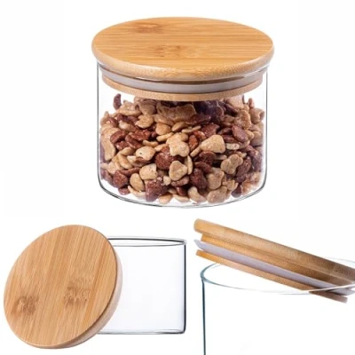 Bild av KADAX Glasbehållare med bambulock, diskmaskinssäkra förvaringsburkar, lufttäta förvaringsglas, förvaringslåda för spaghetti, mjöl, müsli eller kaffe (rund 550 ml)