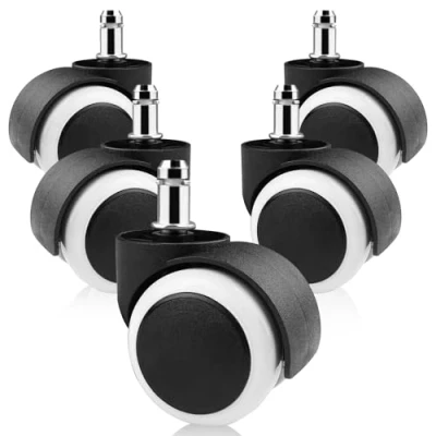 Bild av Gvolatee 5 stycken kontorsstolshjul penna 11 mm x 22 mm, hjul för hårda golv spelstolar, stolhjul med dubbla hjul, tysta repfria reservhjul parkett laminat stengolv, vit
