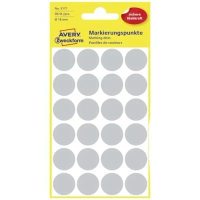 Bild av AVERY Zweckform 3171 självhäftande markeringspunkter (Ø 18 mm, 96 punkter på 4 ark, runda klistermärken för kalender, planerare och pyssel, papper, matt) grå, 5 stycken