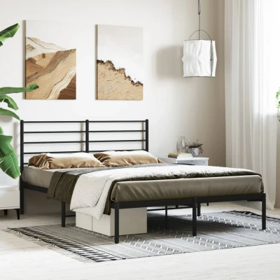 Bild av vidaXL Sängram med huvudgavel metall svart 160x200 cm, säng, metallsäng, sängram, sängar, metallsängar, sängramar, gästsäng, gästsängar