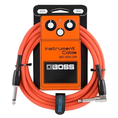 Bild av BOSS BIC 10A Series instrumentkabel rak till rätvinklad ¼ tums kontakter 10ft./3m längd högkvalitativa kablar gitarr, bas, m.m. tysta och hållbara Orange
