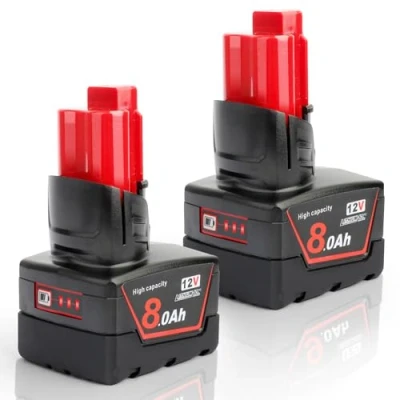 Bild av Powarobor 2 pack M12 12 V 8,0 Ah litiumjonersättningsbatteri