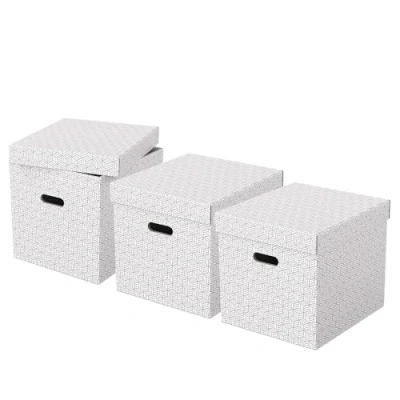 Bild av Esselte Stor förvaring kubisk låda med lock, 3 pack, hem/kontorsförvaring och organisation, 100 % återvunnen kartong, återvinningsbar, geometrisk design, vit, 628288