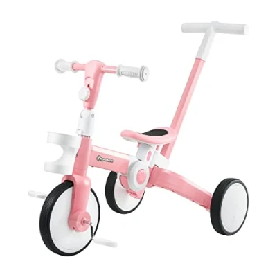 Bild av HyperMotion Springcykel 5 i 1 hjul trehjuling från 2 år, för barn 1,5 år till gåhjälp, barntrehjuling, barn, med avtagbara pedaler, rosa