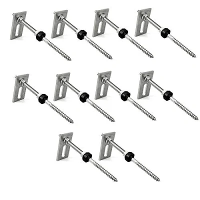 Bild av 10 st. Offgridtec© pinnskruvar M10 x 200 rostfritt stål justerbar höjd inkl. adapterplåt EPDM gummitätning