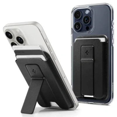 Bild av Spigen Smart Fold 2 MagFit magnetisk korthållare designad för Magsafe med stativ kompatibel iPhone 16/15/14/13/12 modeller Wallet Plånbok Svart