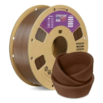 Bild av OVERTURE ASA Filament 1.75mm, 1kg Spool (2.2lbs) 3D Printer Filament, Premium Anti UV, Perfect for Printing Outdoor Functional Parts, Dimensional Accuracy +/ 0.02 mm(Brown)