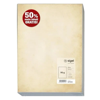 Bild av Sigel DP983 Motivpapper vintage, DIN A4, 50 ark + 25 gratis tryckt på båda sidor, 90 g, tillverkat av hållbart papper