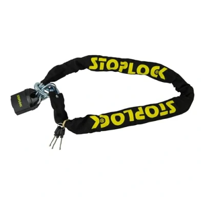 Bild av Stoplock Motorcykellås, stöldskydd, robust, universell, högsäkerhetsskydd, 10 mm kedja, nycklar, lätt att fästa på hjulet, 1,2 m, härdat stål