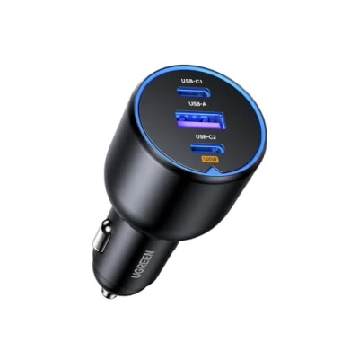 Bild av UGREEN cigarettändare USB C 130W billaddare 3 port kompatibel med iPhone 15/15 Plus/15 Pro/15 Pro Max/14/13/12, MacBook Pro/Air, Surface Pro, Galaxy S24/S23 etc.