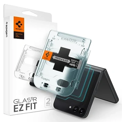 Bild av Spigen Glas.tR EZ Fit Skärmskydd kompatibel med Samsung Galaxy Z Flip 5, 2 stycken skyddsglas, Kristallklart, Responsiv Touch, Case friendly, 9H härdat glas