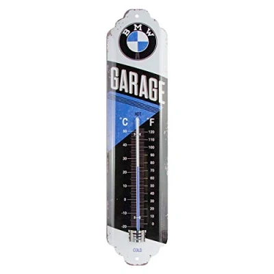 Bild av Nostalgic Art Analog termometer i retrostil, BMW Garage Presentidé för biltillbehörsälskare, av metall, Deko vintagedesign, 6,5 x 28 cm