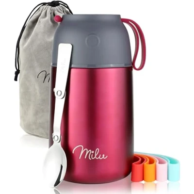 Bild av Milu® Termos 450/650/800 ml, av rostfritt stål, matbehållare/matkärl för barnmat, behållare att hålla maten varm, termisk matlåda, müsli to go, grå, 800 ml