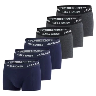 Bild av JACK &amp; JONES boxershorts för män, 6 pack, basic stretch, kalsonger, underkläder, retroshorts, set, bomull, svart, röd, grön, blå, grå, S, M, L, XL, XXL, 3XL, 5 M
