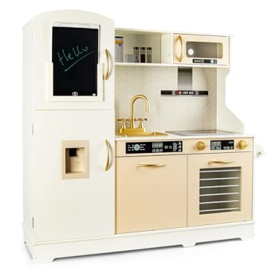 Bild av Leomark NOTE Träkök Realistiska Funktioner, Magnetisk ritbräda, Induktionshäll, Vattenautomat, Roterande Kranar, 107,7x30,2x97 cm, Barnkök för Barn från 3 år, Låtsaslek leksak Hem och Förskola