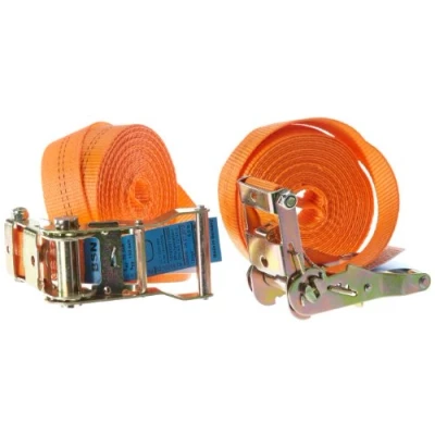Bild av Braun spännrem 2000 daN, i ett stycke, för proffs och privattransporter, tvådelad, enligt DIN EN 12195 2, färg orange, 6 m längd, 35 mm bandbredd, med råttor, set 2.
