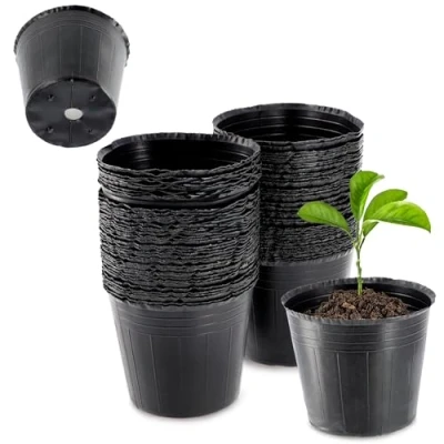 Bild av KADAX Blomkruka för sticklingar, runda odlingskrukor av plast, odlingskruka, frökrukor fröplantor, plastkruka ( 9,5 cm, 100 stycken, svart)