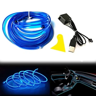Bild av Balabaxer El Wire blå interiör bil LED remsor, 5 m neontråd USB V med säkringsskydd för bilinredning 6 mm sydd kant