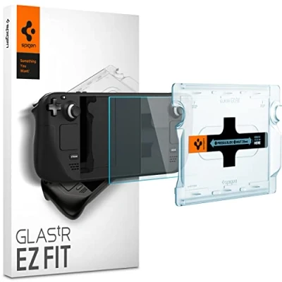 Bild av Spigen Glas.tR EZ Fit Skärmskydd kompatibel med Steam Deck OLED (2023), LCD (2022), Sjabloon voor Installatiem, Kristallklart, Responsiv Touch, Case friendly, 9H härdat glas