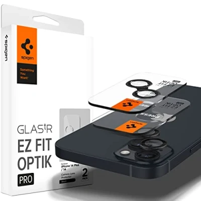 Bild av Spigen Glas.tR EZ Fit Optik Pro Kamera Skärmskydd kompatibel med iPhone 15, 15 Plus, 14, 14 2 Stycken, svart, Kameraskydd, Inget fel på blixtfunktionen, 9H härdat Glas