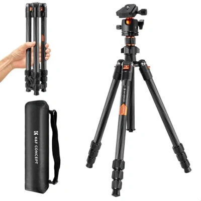 Bild av K&amp;F Concept Kolfiber Kamerastativ, 162cm Resestativ, Kompakt och Professionellt Lättviktsstativ med 360 Kulhuvud Utlösningsplatta för DSLR Kamera K254C2 (Endast 1.13kg)