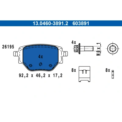 Bild av ATE 13.0460 3891.2 Jeu de plaquettes frein PEUGEOT: 208 II 3/5 portes, 2008 II, OPEL: Corsa F portes